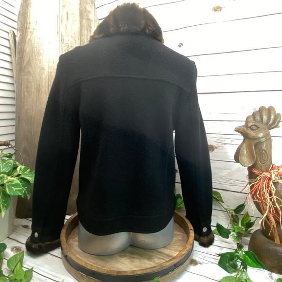 Real Clothes Black Wool Peacoat Jacket Faux Fur Warm Winter Coat M - Picture 9 of 12